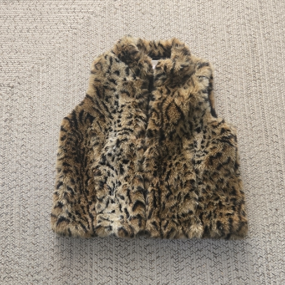 Chico's Tan and Black Leopard Print Faux Fur Vest